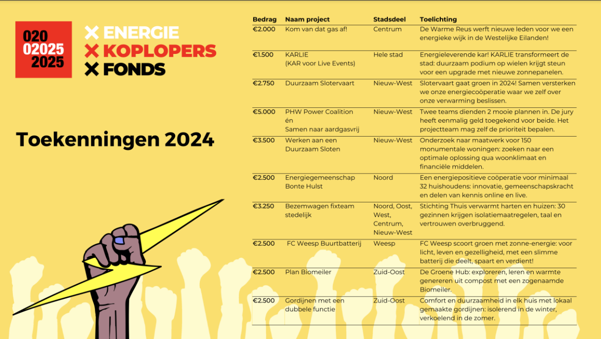 De tien toegekende initiatieven | Energie Koplopersfonds 2024